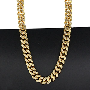 12mm Men Hiphop Brass Cz Cuban Link Chain Necklace