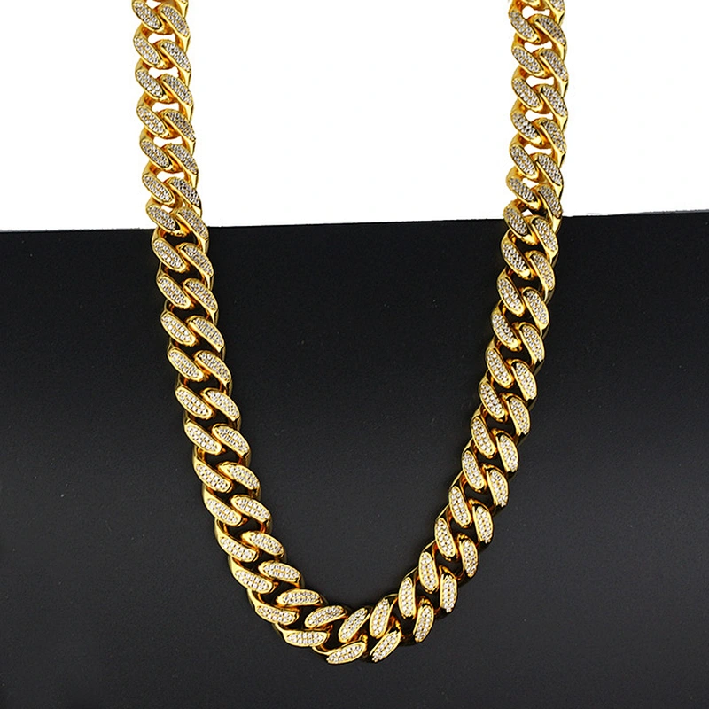 12mm Men Hiphop Brass Cz Cuban Link Chain Necklace