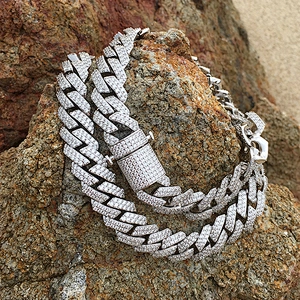 High Quality Iced Out Hip Hop Cuban Link Chain, 18k White Gold Cuban Prong Chain