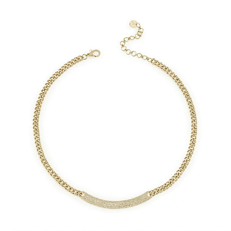Custom curved id bar link stainless steel chokers for women