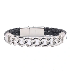 Stainless Steel Leather Chain Link Bracelet Jewelry