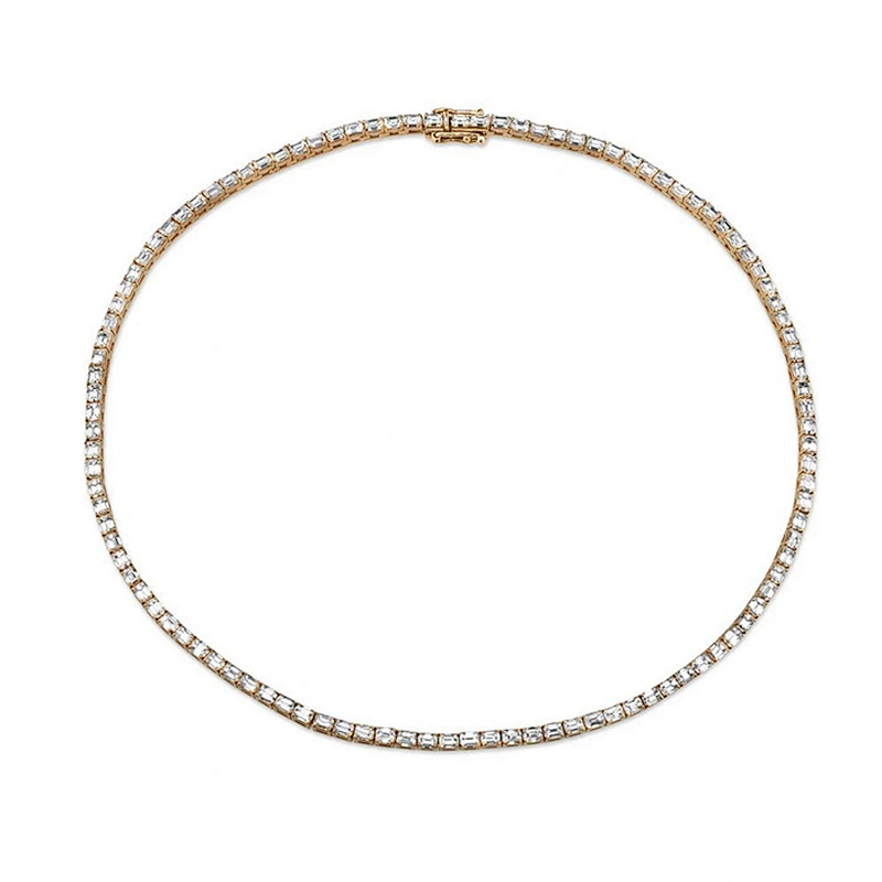 Miss jewelry 925 Sterling silver emerald cut tennis choker necklace