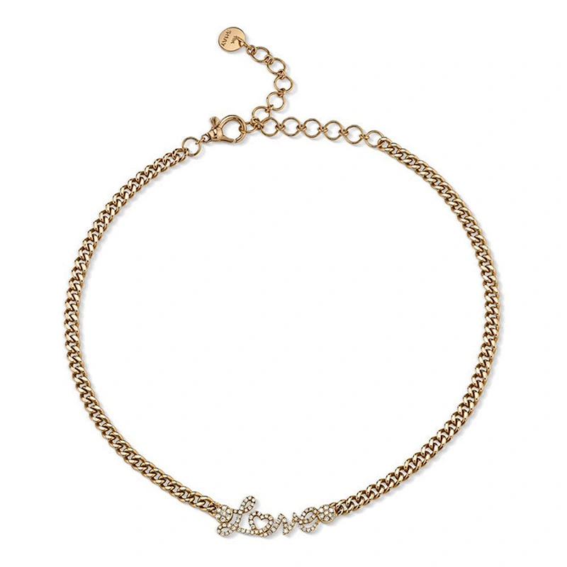 plain baby link pave love women jewelry gold plated cuban link choker necklace