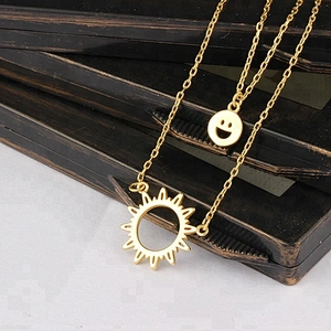 Miss Jewelry Sunshine Fashion Charm Jewelry Gold Necklace Smile Emoji and Sun Pendant