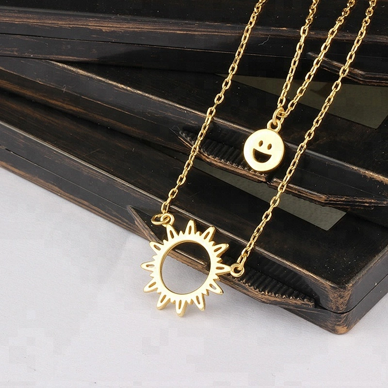 Miss Jewelry Sunshine Fashion Charm Jewelry Gold Necklace Smile Emoji and Sun Pendant