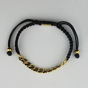 14K Gold Steel Chain Cuban Link Adjustable Stretch Bracelet