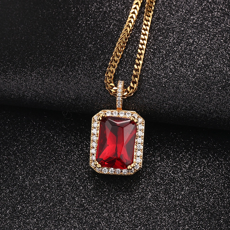 Missjewelry Hip Hop Urban Jewelry Gold Black Ruby Stone Pendant