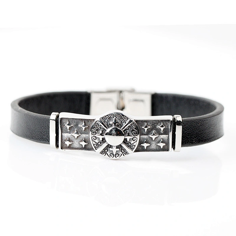 Bulk engraved charm bracelet Handmade personalized italian PU leather cuff bracelet for men