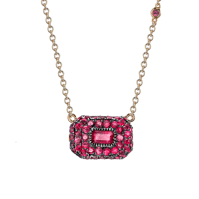 Miss Jewelry CZ Micro Pave Baguette Gemstone Necklace For Women