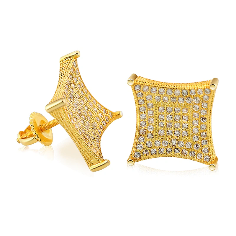 Antique 18k gold hip hop diamond stud earrings for men