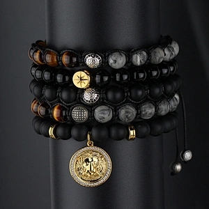 Adjustable Mens Multi Metal Square Bead Bracelet Crow