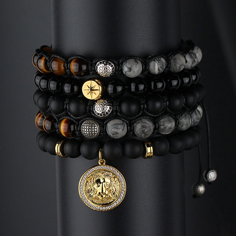 Adjustable Mens Multi Metal Square Bead Bracelet Crow