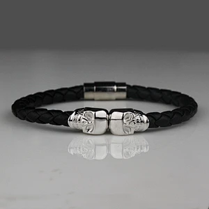 Gold skull genuine leather bracelet