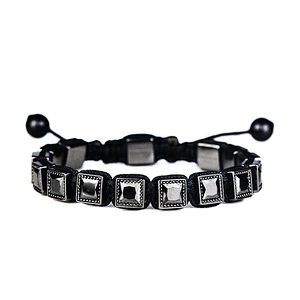 Men Woven Bead Bracelet, Square Bead Macrame Bracelet