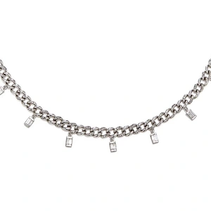 Hip hop jewelry baguette drop link 925 sterling silver women necklace choker