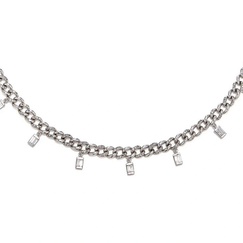 Hip hop jewelry baguette drop link 925 sterling silver women necklace choker