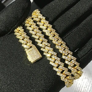 High Quality Mens Diamond  Iced Out Prong Cuban Chain