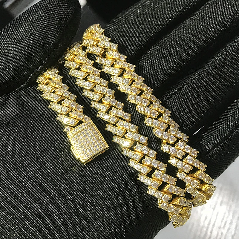 High Quality Mens Diamond  Iced Out Prong Cuban Chain