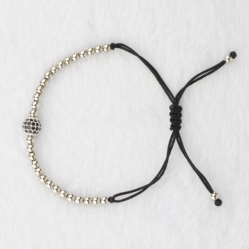 New Style 18K Gold 4mm Round Beads & 8mm Micro Pave Black CZ Beads Braiding Men Macrame Bracelet