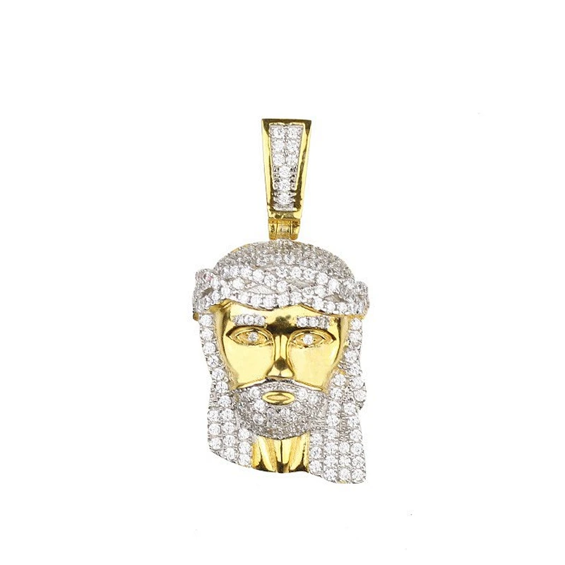 Stainless Steel Hip Hop Diamond Jesus head Pendant Gold Plated