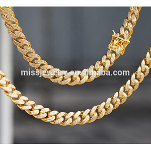 12mm Men Hiphop Brass Cz Cuban Link Chain Necklace