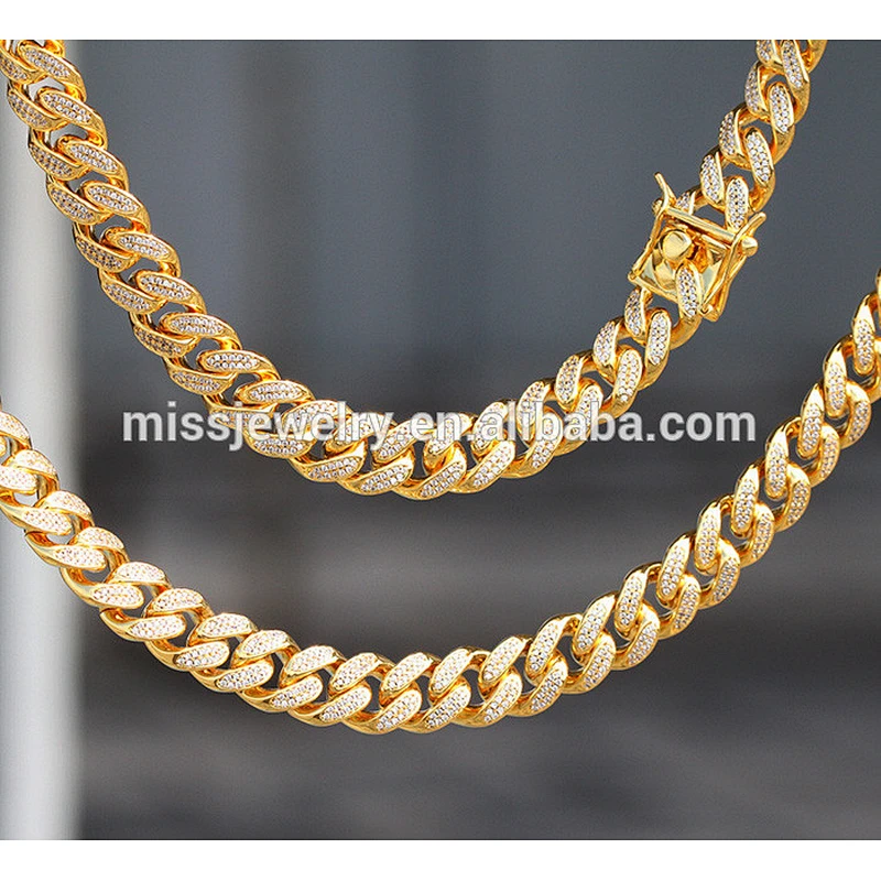 12mm Men Hiphop Brass Cz Cuban Link Chain Necklace