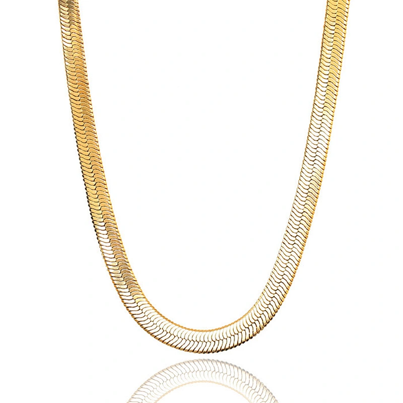 Men Jewelry 18K Gold Plated High Polish Herringbone Chain With Lobster Clasp Closure
