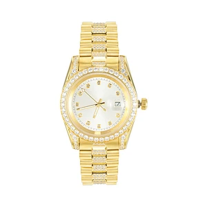 Ladies Watch Men Wrist Luxury White Gold Plated Metal Band Bling Iced out Hip Hop Watches