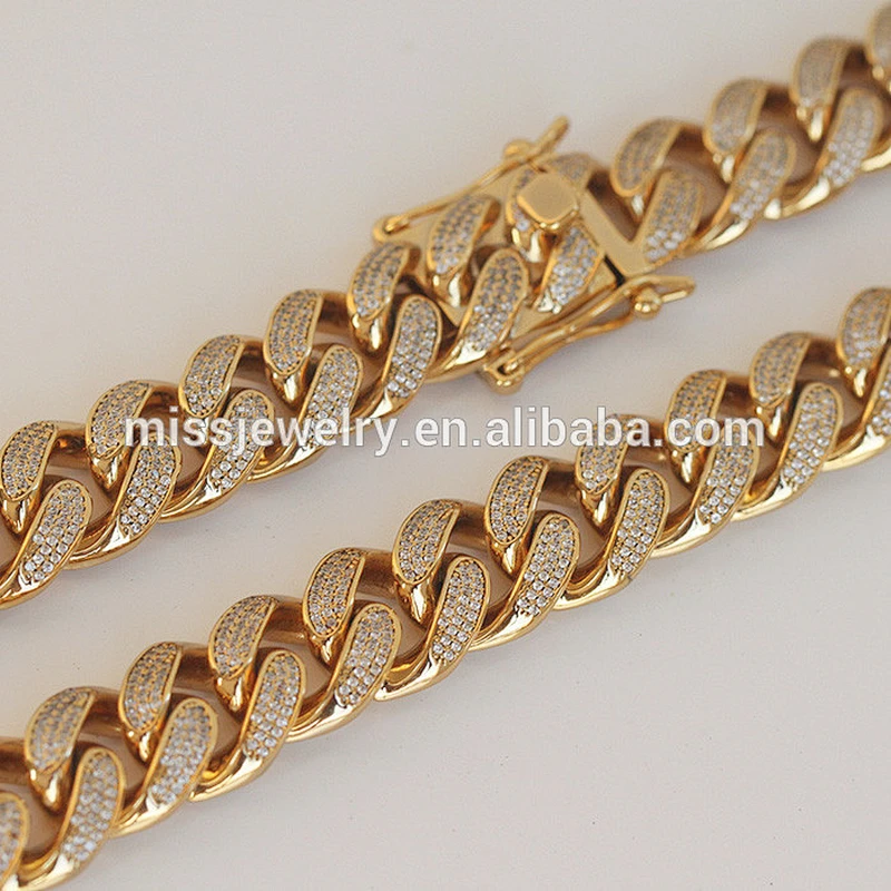 Missjewelry 14k 15mm Mens Iced Out CZ Cuban Link Chain