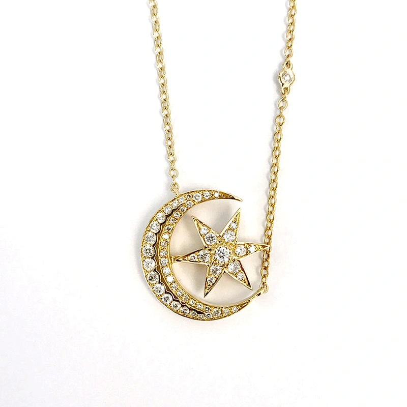 Miss Jewelry New Model Victorian Crescent Moon and Star Necklace for Women 2018