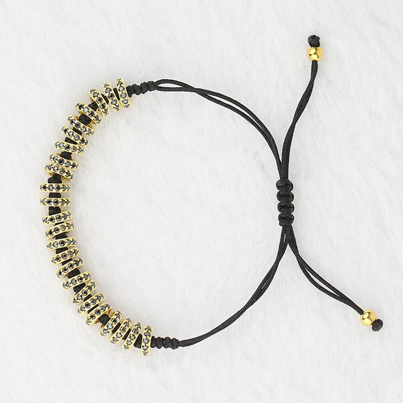 925 Sterling Silver 4mm Round Beads Micro Pave Braiding Macrame Rope Spacer Bracelet for Men
