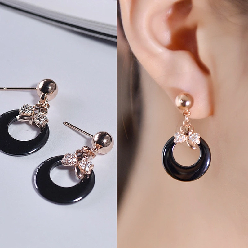 Fashionable handmade gold plated drop earrings ceramic silver jewelry