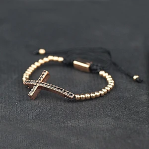 Women gift cz paved gold plated rose gold cross charm bracelet