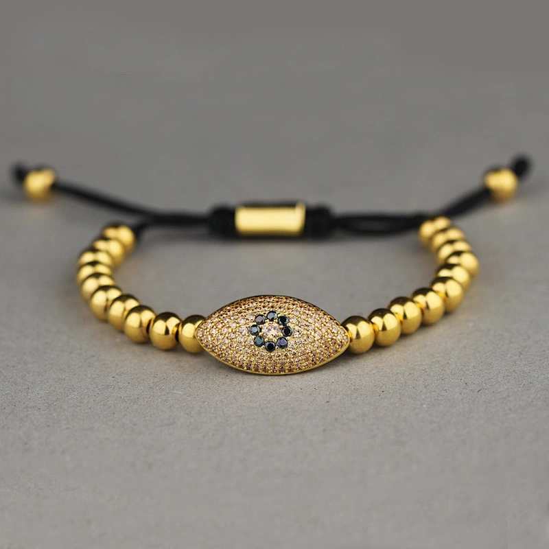 Adjustable 18k Gold Micro Paved Devil Eye Mens Bracelet Beaded Manufacturer