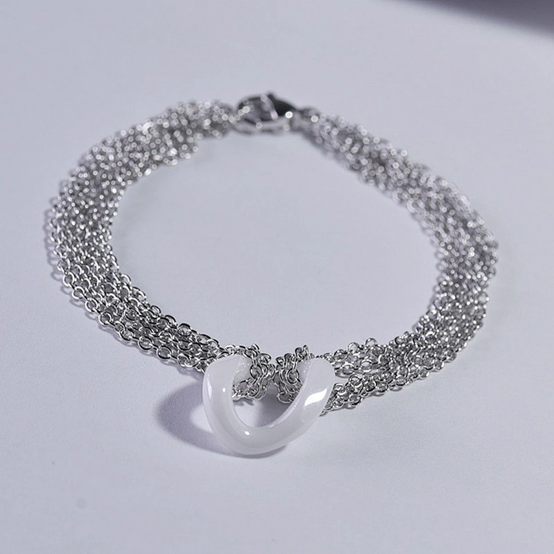 Designer fashion rose gold plated stainless steel women chain ceramic bracelet