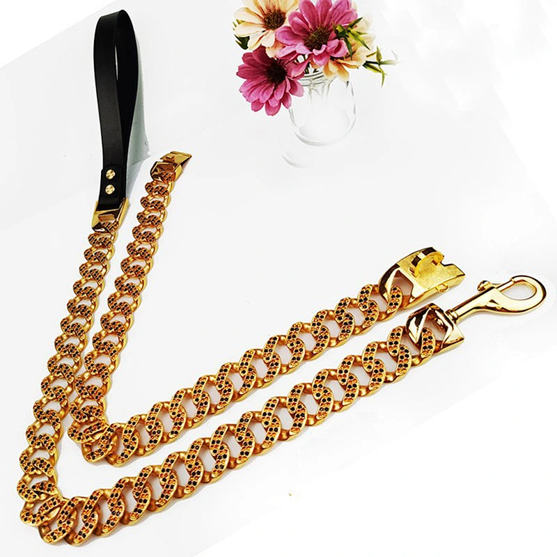 Metal Clasp Engraved Dog Collar Chain Lead