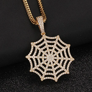 CZ Jewelry Manufacture Gold Chain Hip Hop Spider Web Pendant