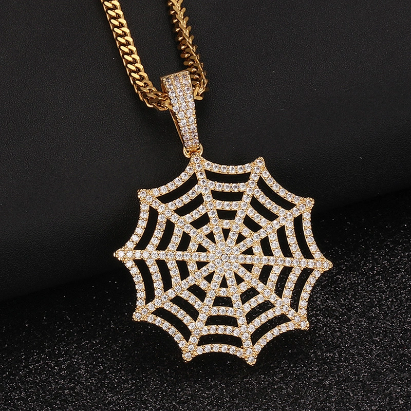 CZ Jewelry Manufacture Gold Chain Hip Hop Spider Web Pendant