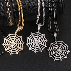 CZ Jewelry Manufacture Gold Chain Hip Hop Spider Web Pendant