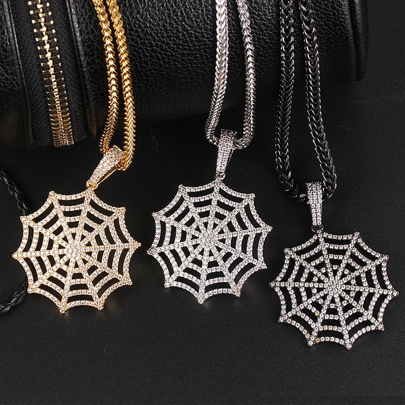 CZ Jewelry Manufacture Gold Chain Hip Hop Spider Web Pendant