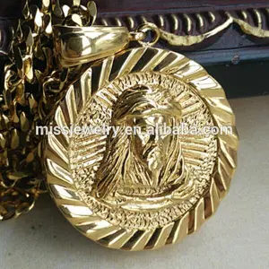 Missjewelry Round Stainless Steel Jesus Head Pendant Design, Hp Hop Gold Coin Pendant
