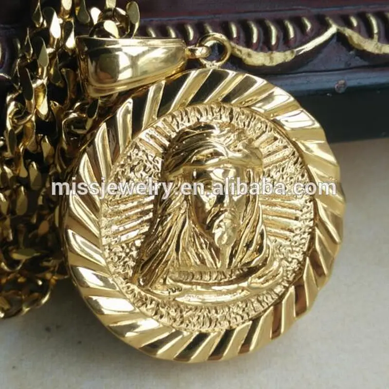 Missjewelry Round Stainless Steel Jesus Head Pendant Design, Hp Hop Gold Coin Pendant