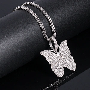 Hiphop CZ Metal Gold Pendants Jewelry Making, Butterfly Gold Pendant Necklace