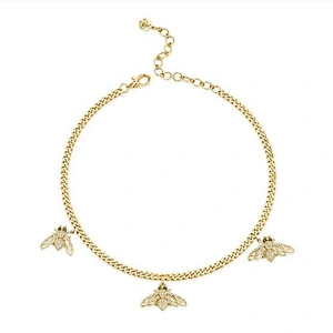 Triple bee's on baby link necklace women gold cuban link choker