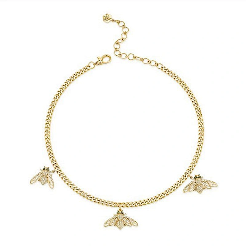 Triple bee's on baby link necklace women gold cuban link choker