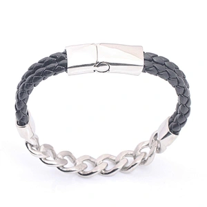 Stainless Steel Leather Chain Link Bracelet Jewelry