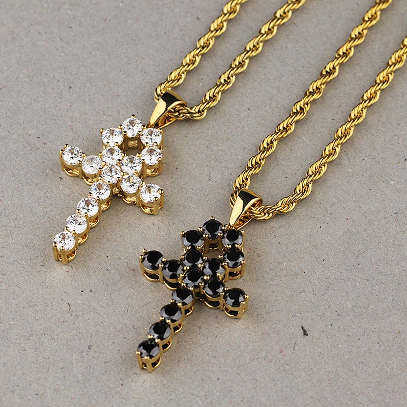 Diy Charm Iced Out Brass Cross Pendants, Gold Bling Ankh Pendant Necklace