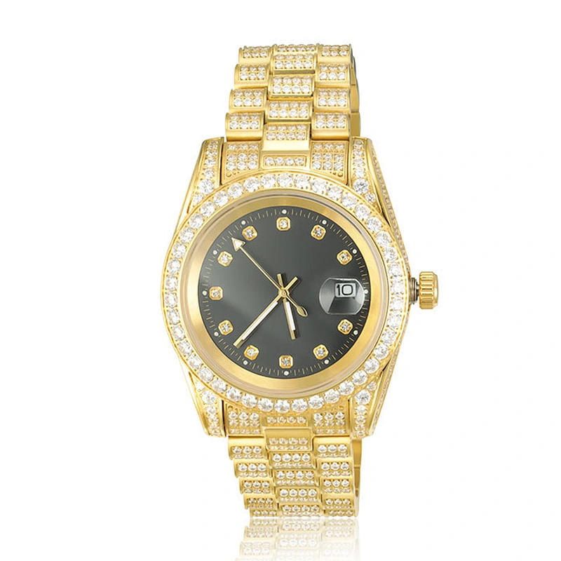 Trend Mens Hip Hop Full Diamond Watch Black Face Watch Strap Wristwatch Automatic Mechanical Watch Wrist