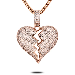Missjewelry Hip Hop Urban Jewelry Custom 925 Sterling Silver Diamond Break Heart Pendant