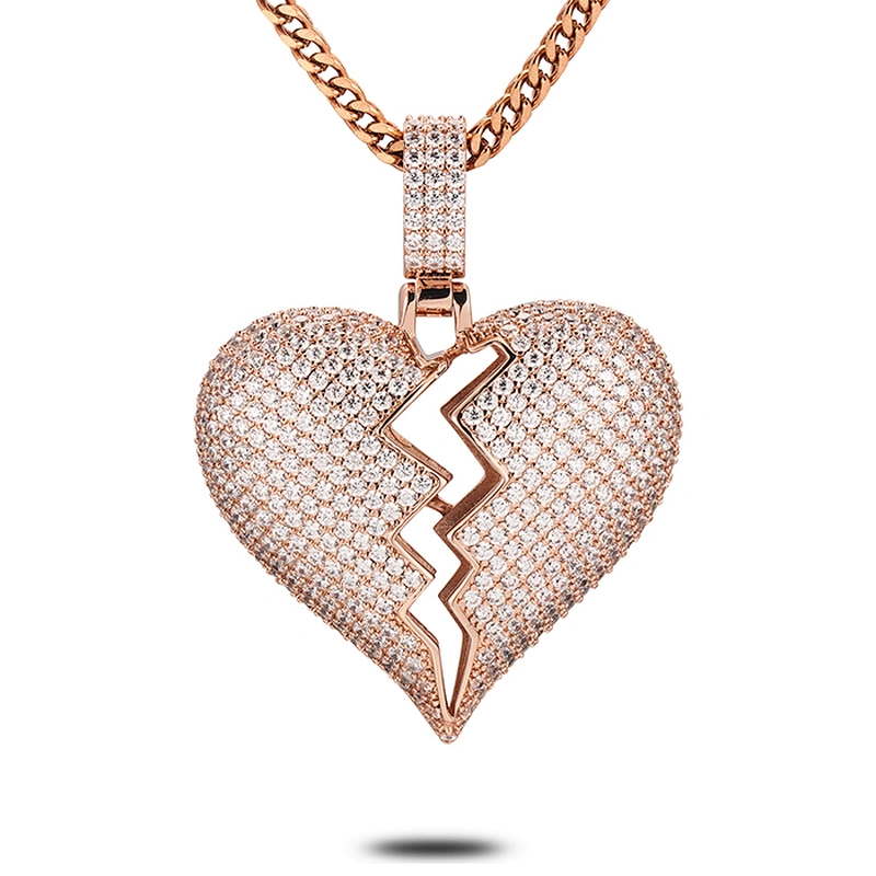 Missjewelry Hip Hop Urban Jewelry Custom 925 Sterling Silver Diamond Break Heart Pendant